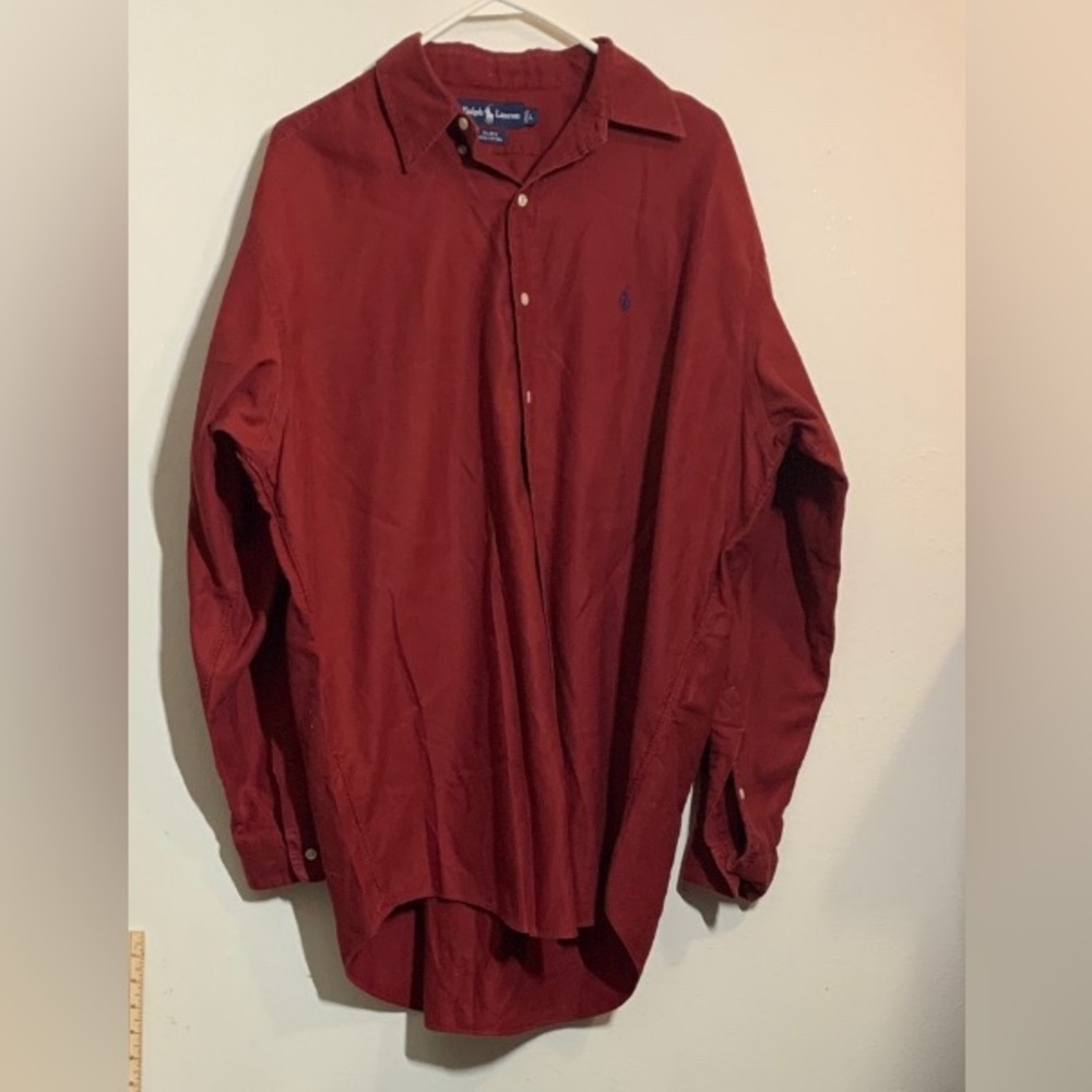 Polo by Ralph Lauren Chamois Shirt Sz Large Men's Deep Red Button Down Blake